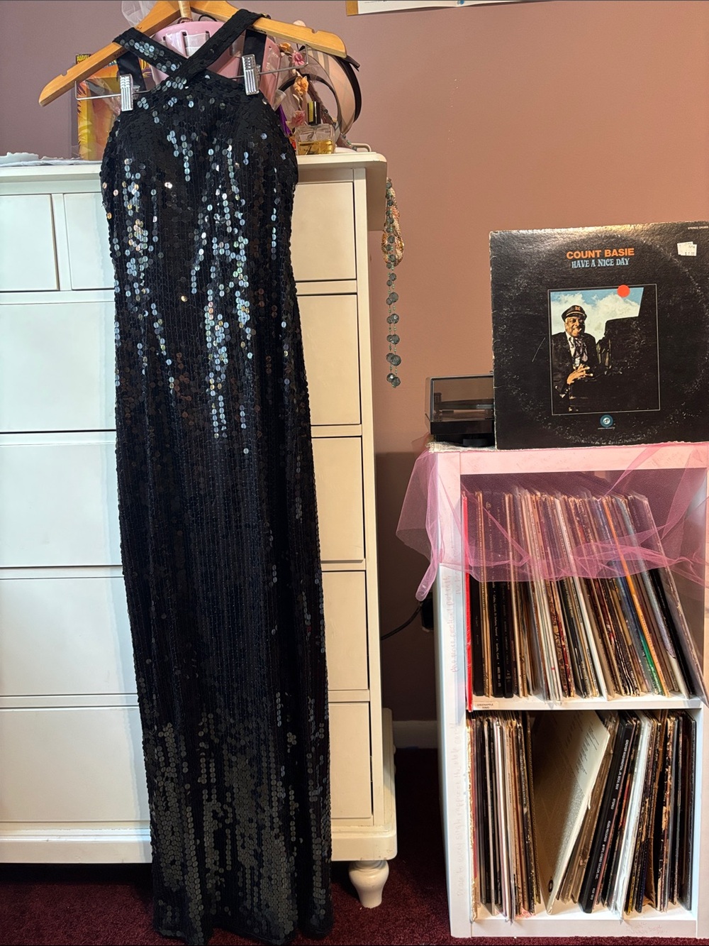 Vintage 90‘s Sequin Gown Sexy Sparkle Maxi Dress Black Party Formal Gala Pageant